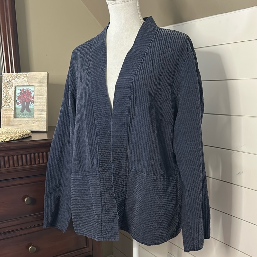 Eileen Fisher Dusty Dark Blue Blazer with 100% Silk Textured Fabric 2X